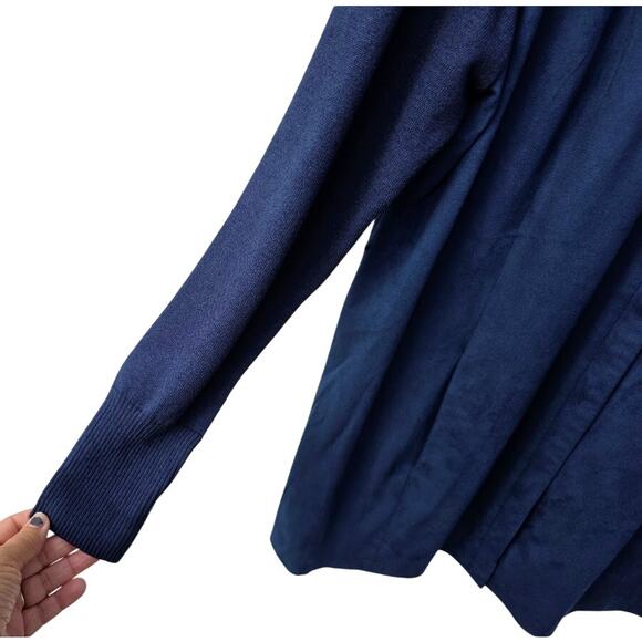 H By Halston Long Blue Suede Cardigan Sweater Jacket 16 - Picture 6 of 8